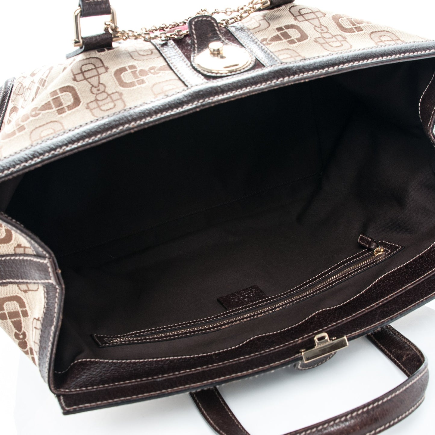 Horsebit Canvas Large Treasure Boston Tote Dark Brown