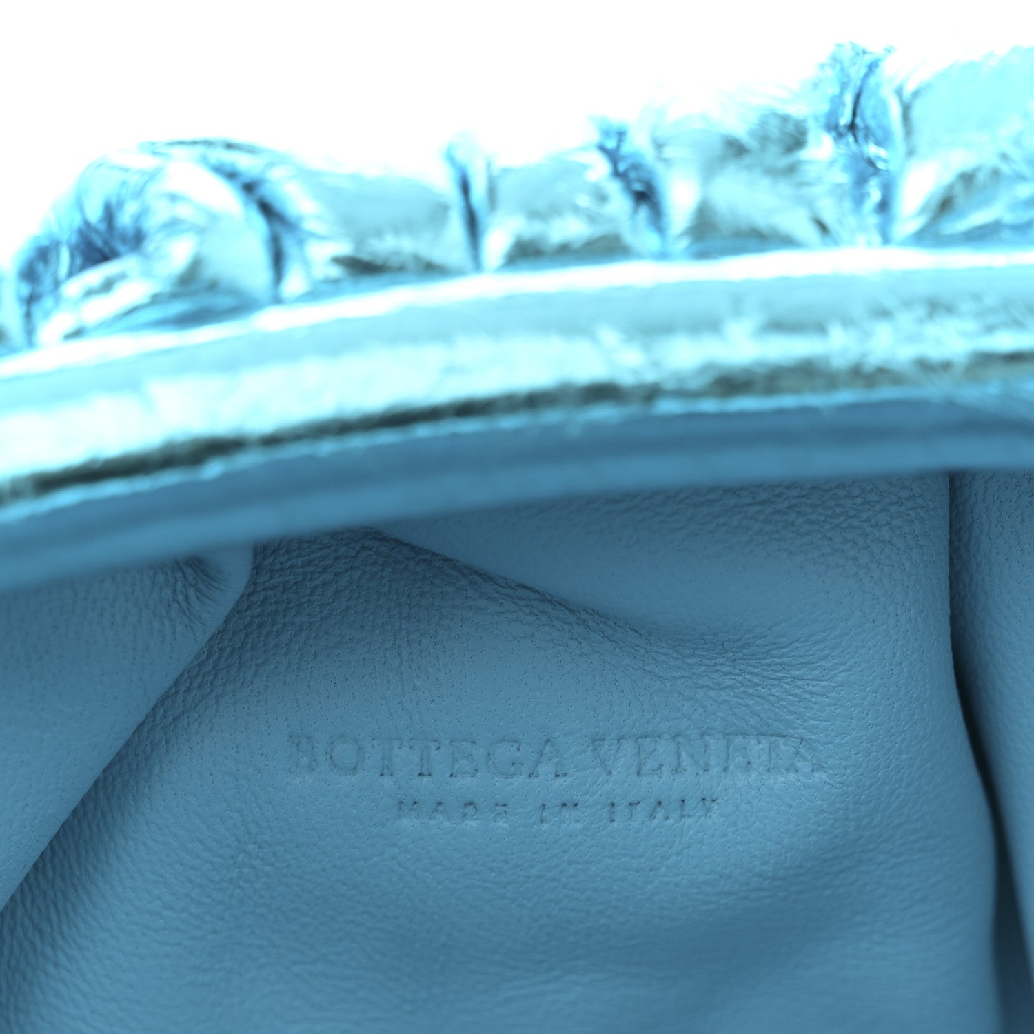 Bottega Veneta Metallic Crushed Calfskin The Mini Pouch Sky Blue 5 of 9