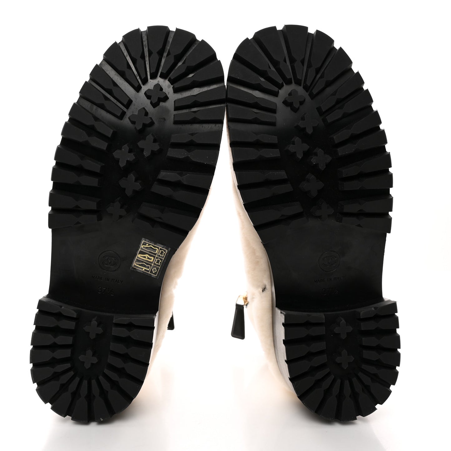 Shearling Lambskin Logo Ankle Boots 37.5 Ivory Black