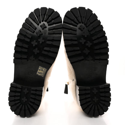 Chanel Shearling Lambskin Logo Ankle Boots 37.5 Ivory Black 6 of 11