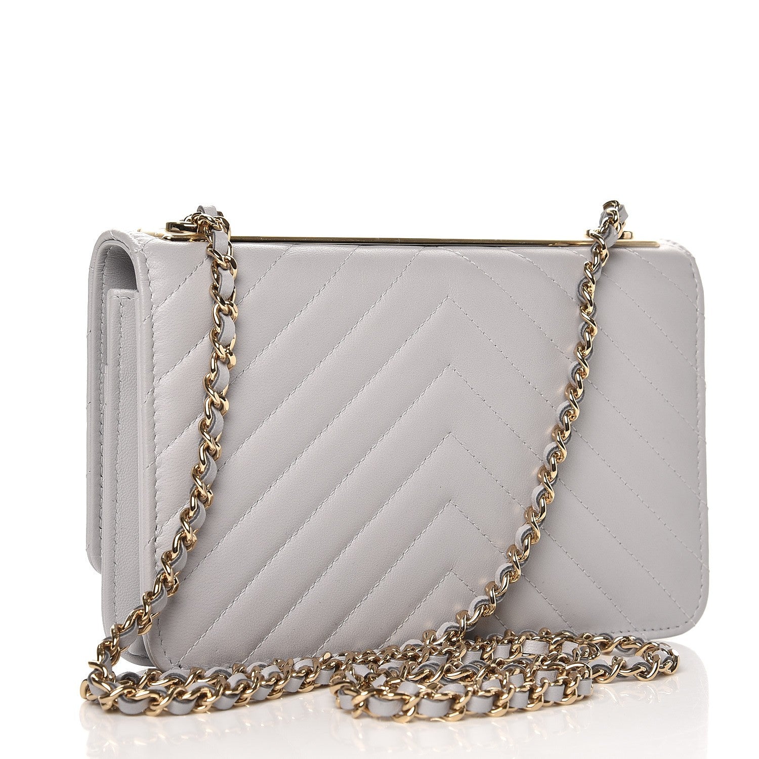 Chanel Lambskin Chevron Quilted Trendy CC Wallet On Chain WOC Grey 3 of 9
