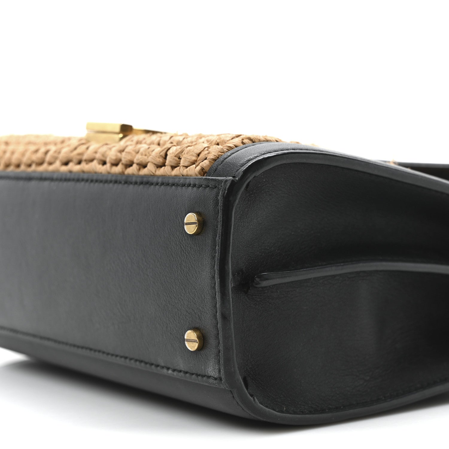 Saint Laurent Raffia Calfskin Mini Classic Monogram Cassandra Top Handle Black Natural 10 of 10