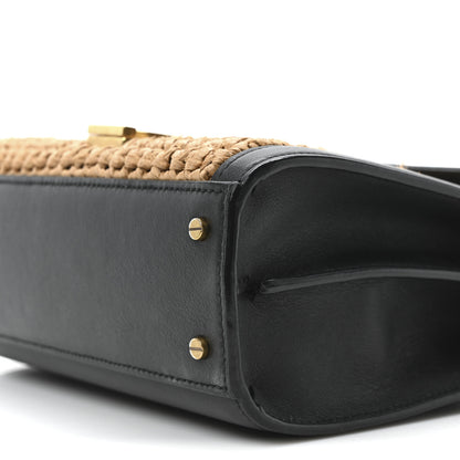 Saint Laurent Raffia Calfskin Mini Classic Monogram Cassandra Top Handle Black Natural 10 of 10