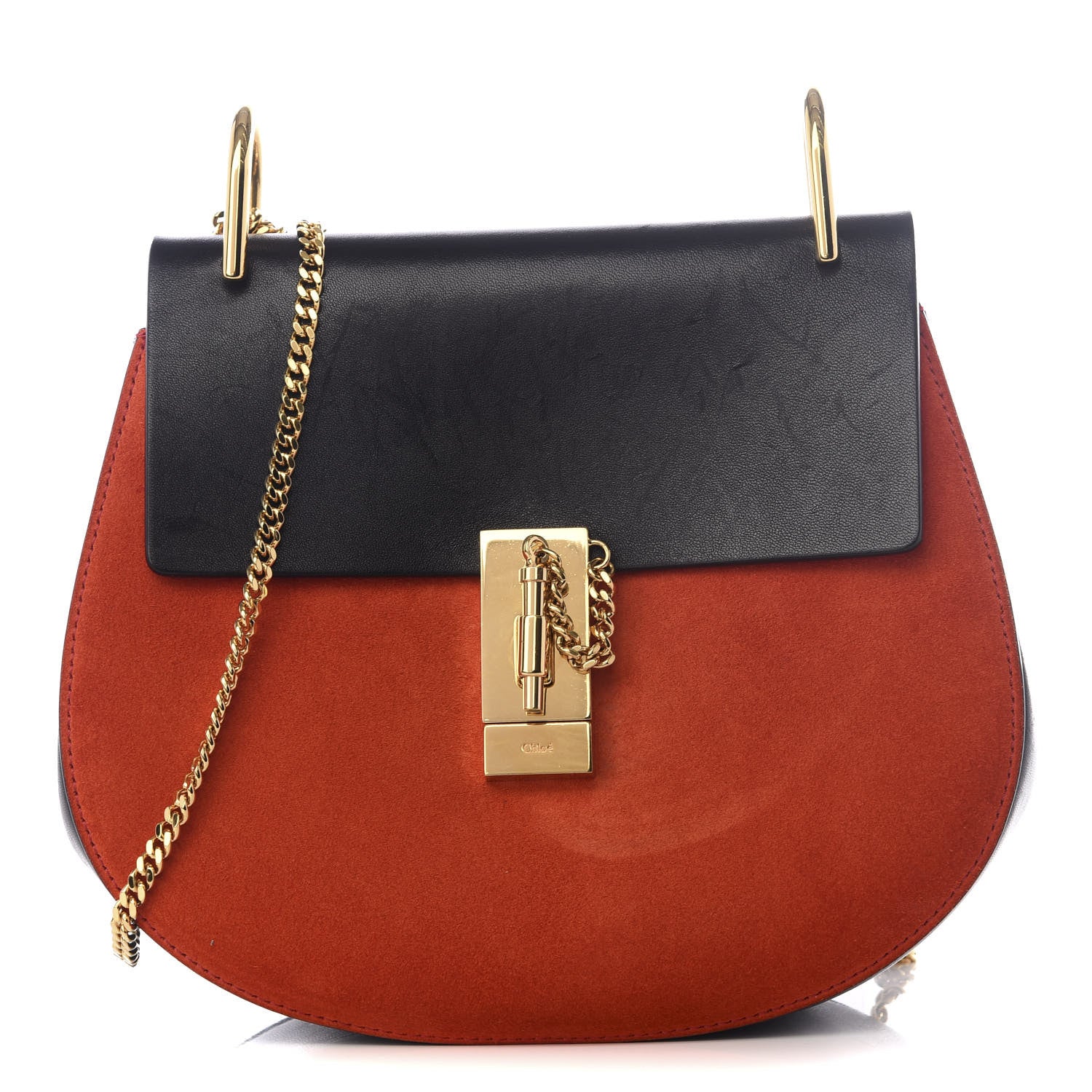Chloe Suede Smooth Calfskin Drew Shoulder Bag Plaid Red Black 1 of 9