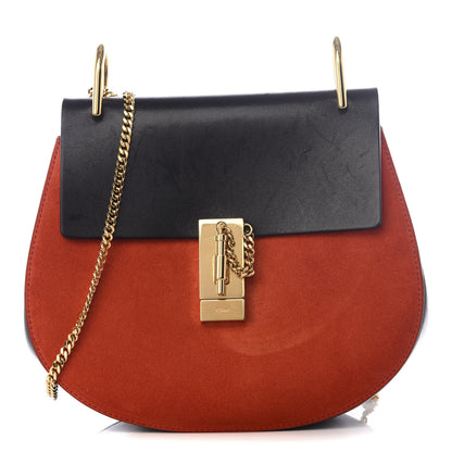 Chloe Suede Smooth Calfskin Drew Shoulder Bag Plaid Red Black 1 of 9