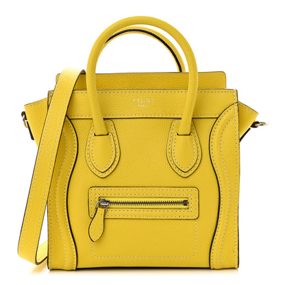 Celine Drummed Calfskin Nano Luggage Citron 1 of 12