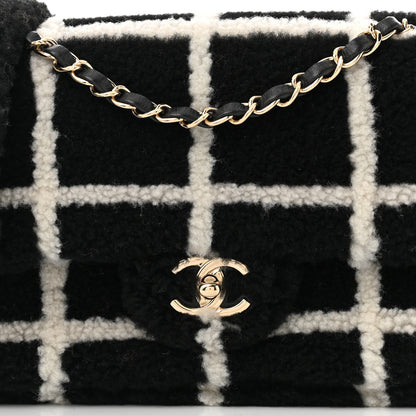 Chanel Shearling Lambskin Large Fluffy Tartan Single Flap Black White 8 of 11