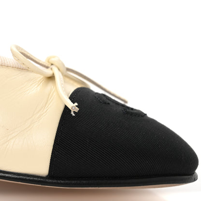 Chanel Calfskin Grosgrain Cap Toe CC Ballerina Flats 39.5 Ivory Black 10 of 11