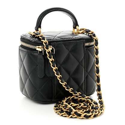 Chanel Lambskin Quilted Top Handle Mini Vanity Case With Chain Black 3 of 10