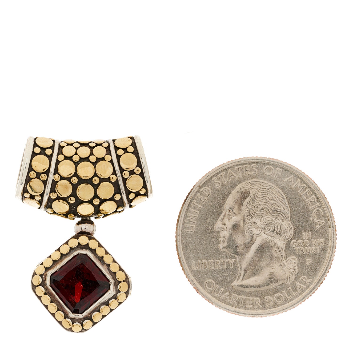 John Hardy Sterling Silver 18K Yellow Gold Garnet Dot Enhancer Pendant 2 of 4