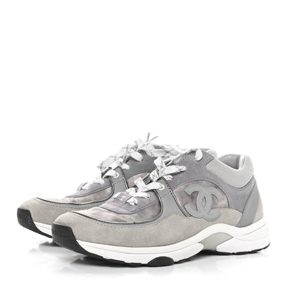 Chanel Suede Velvet Lambskin CC Sneakers 37.5 Grey 3 of 8