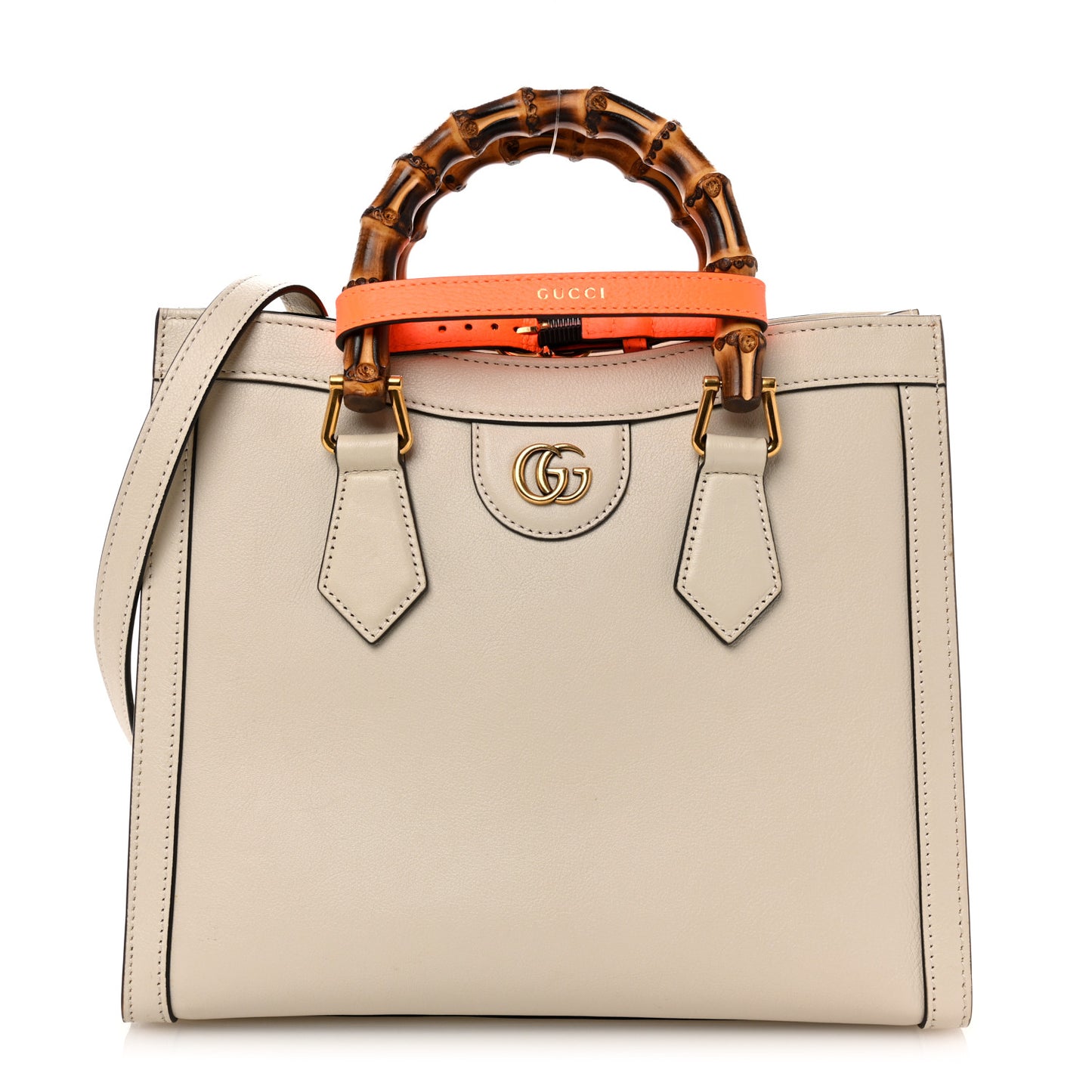 Wonka Grain Calfskin Small Diana Tote Bag Mystic White Orange Fluo