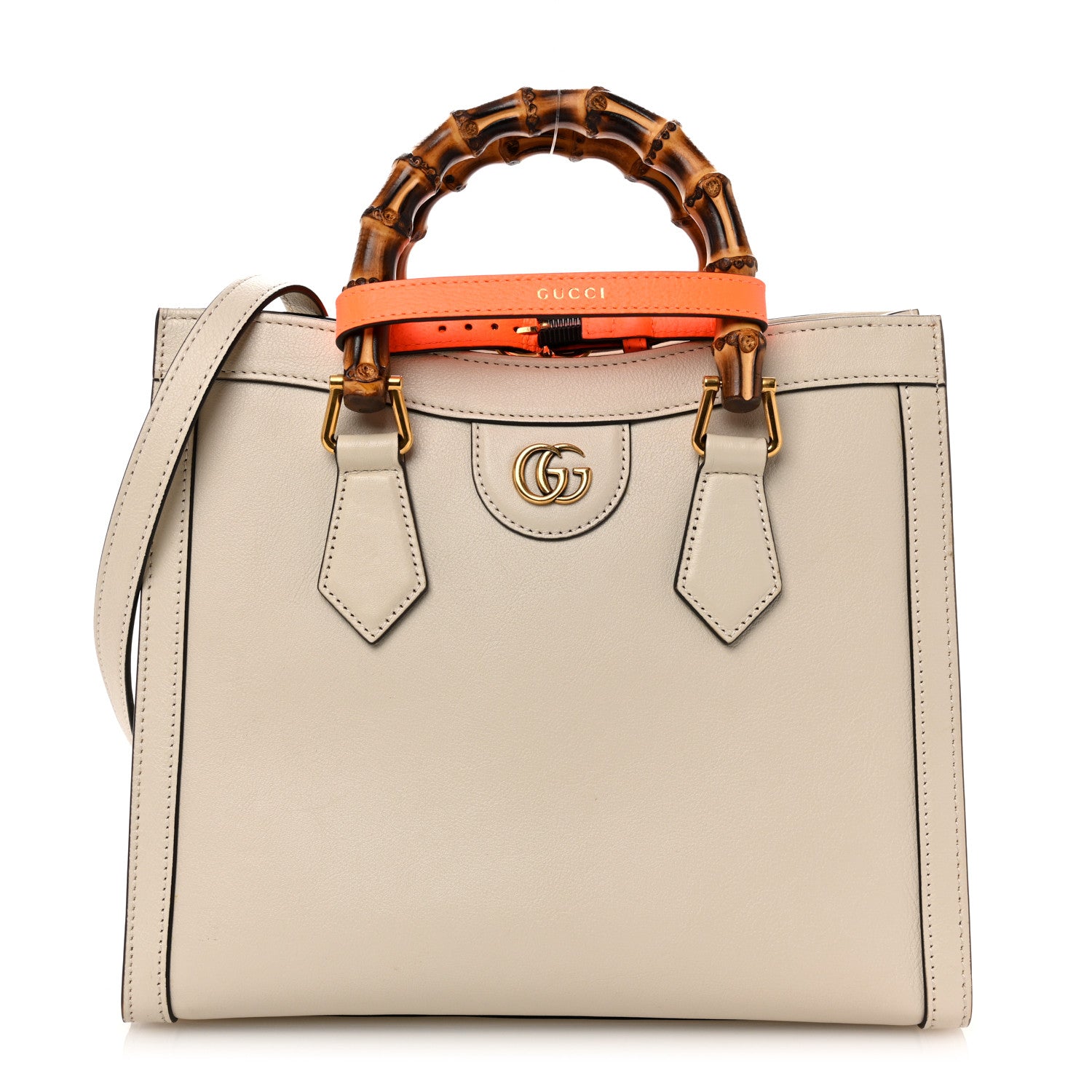 Gucci Wonka Grain Calfskin Small Diana Tote Bag Mystic White Orange Fluo 1 of 12