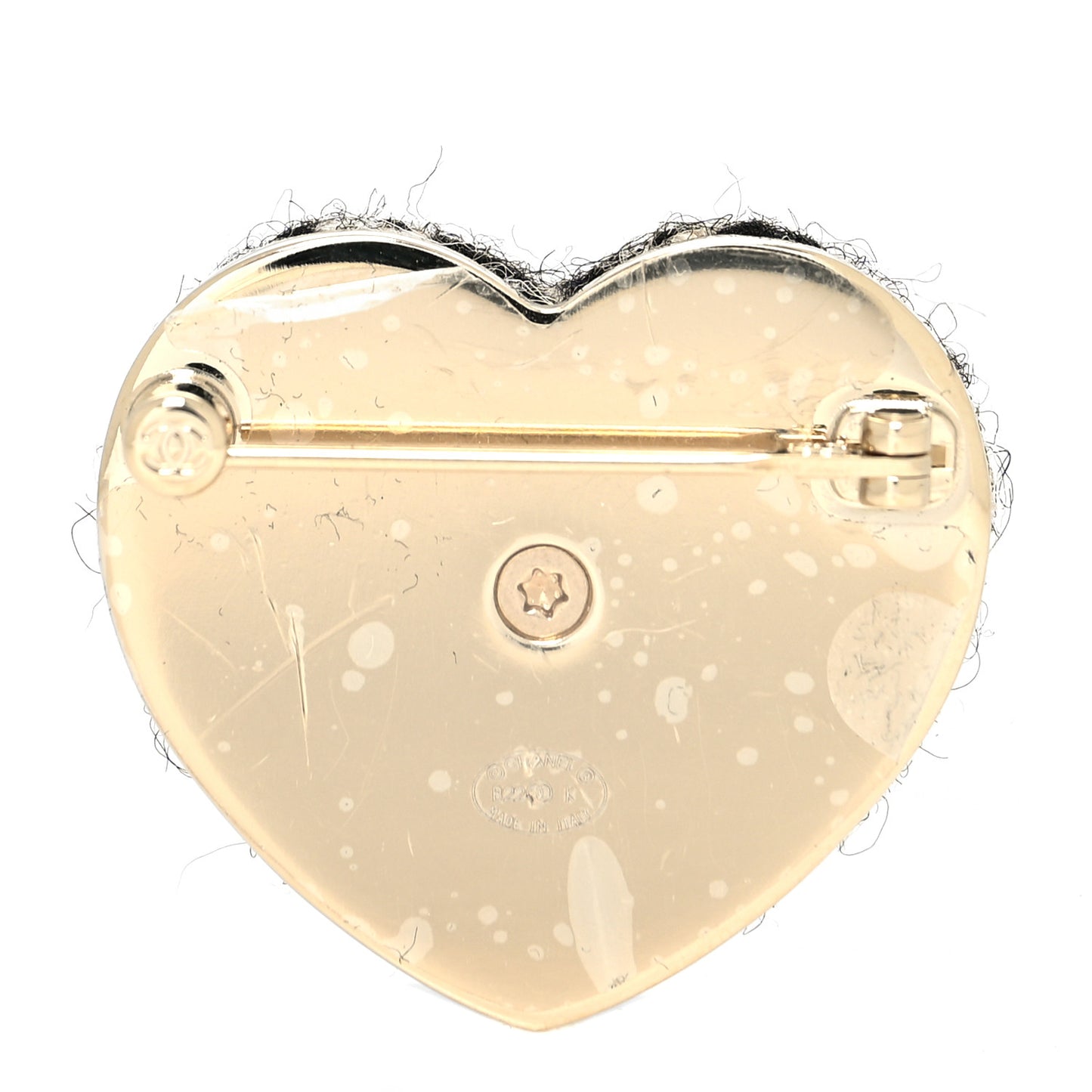 Tweed CC Heart Brooch Ivory Black Gold