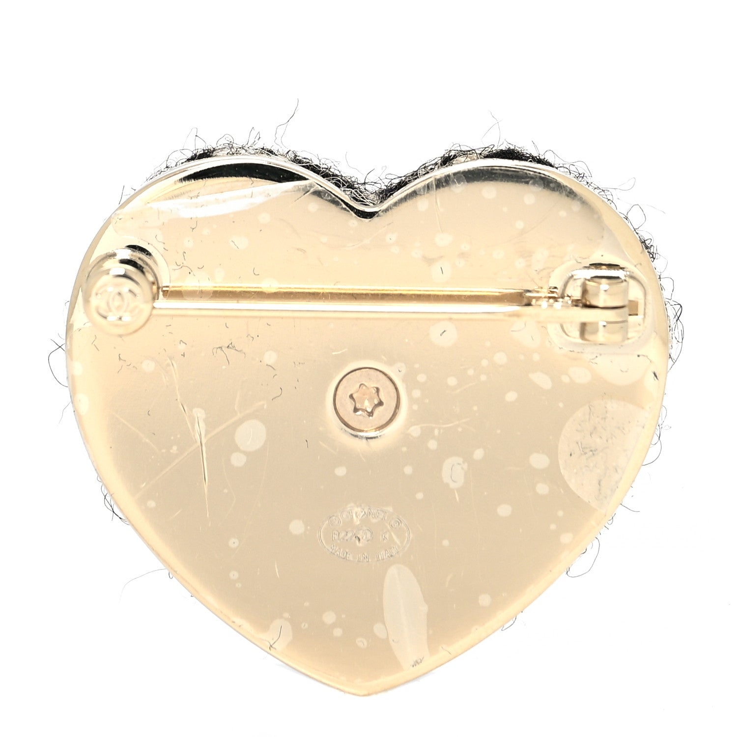 Chanel Tweed CC Heart Brooch Ivory Black Gold 2 of 3