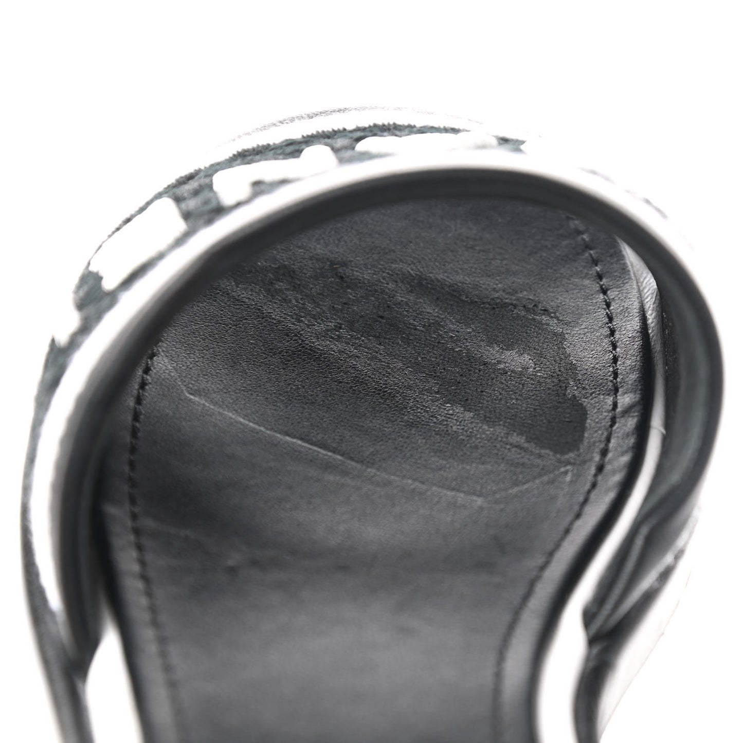 Lambskin Embroidered CC Mule Sandal 38.5 Black White