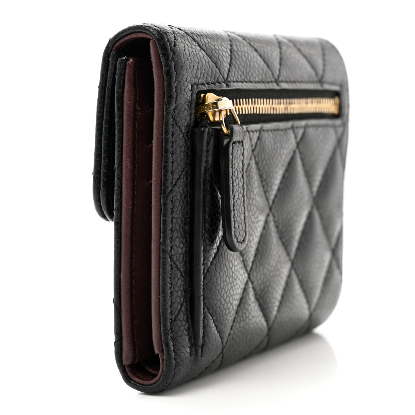 Caviar Quilted Compact Flap Wallet Black