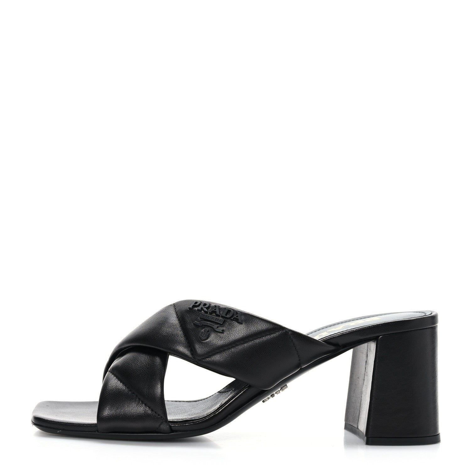 Prada Nappa Logo Quilted Crisscross 65mm Block Heel Slide Sandals 39 Black 1 of 7