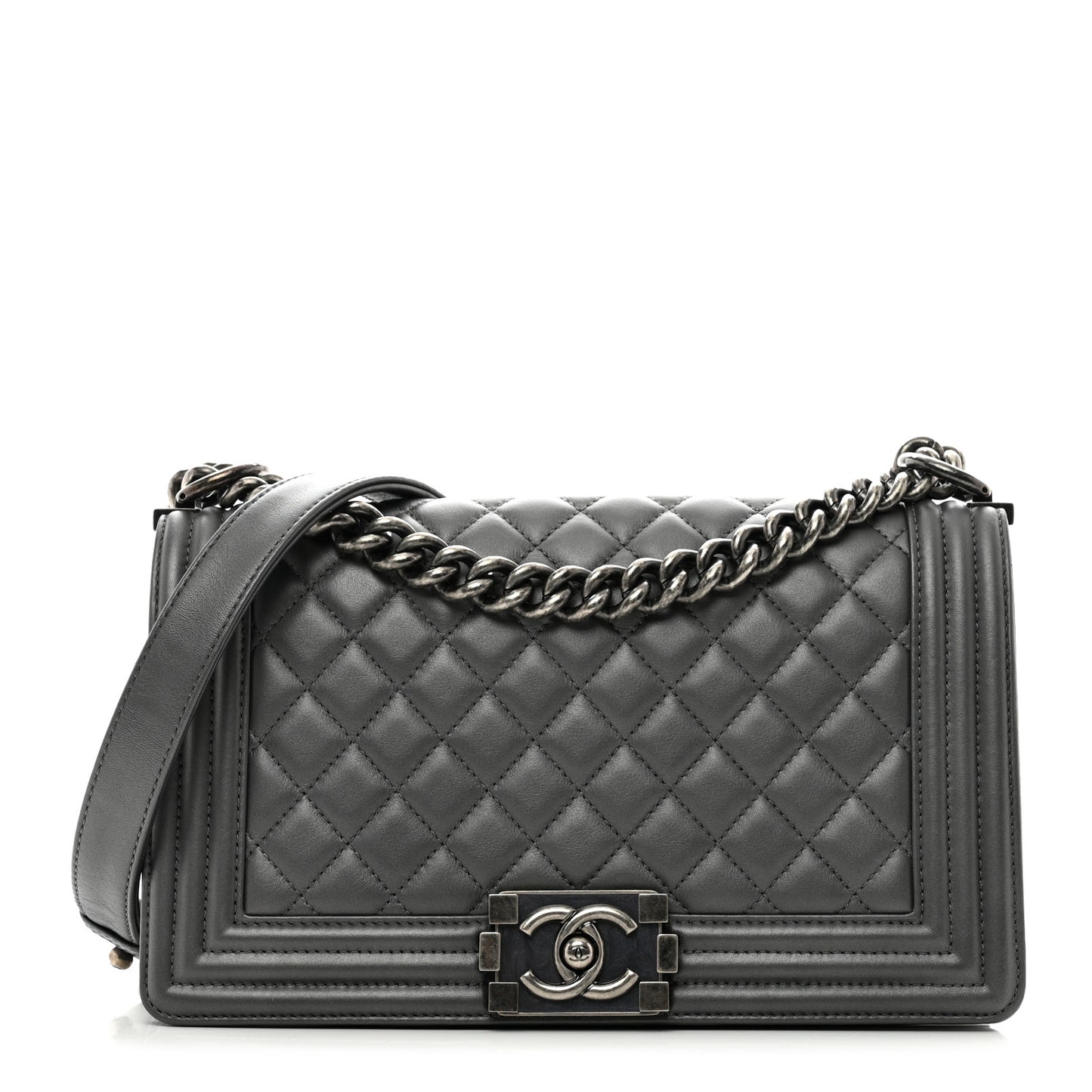 Lambskin Quilted Medium Boy Flap Dark Grey