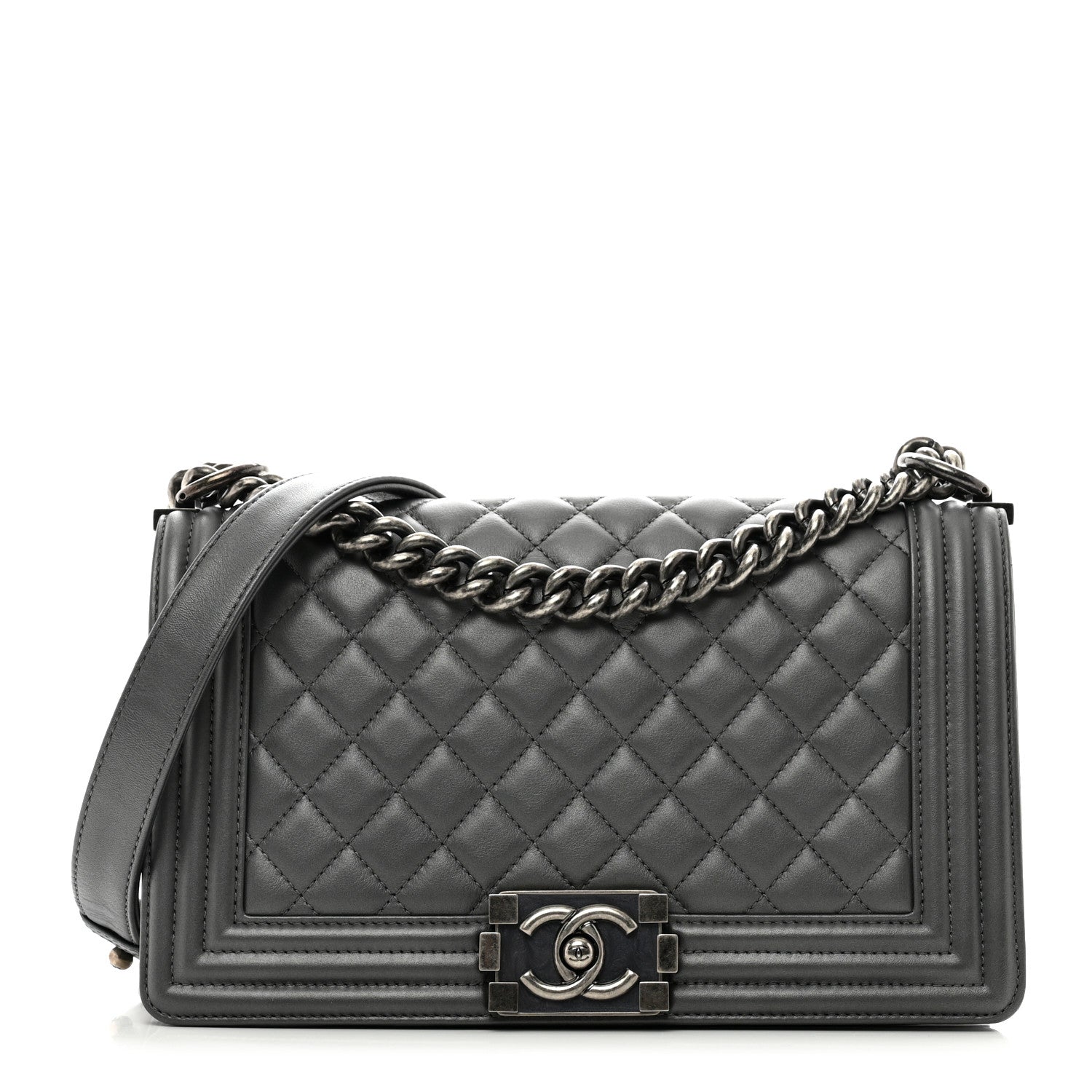 Chanel Lambskin Quilted Medium Boy Flap Dark Grey 1 of 12