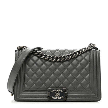 Chanel Lambskin Quilted Medium Boy Flap Dark Grey 1 of 12