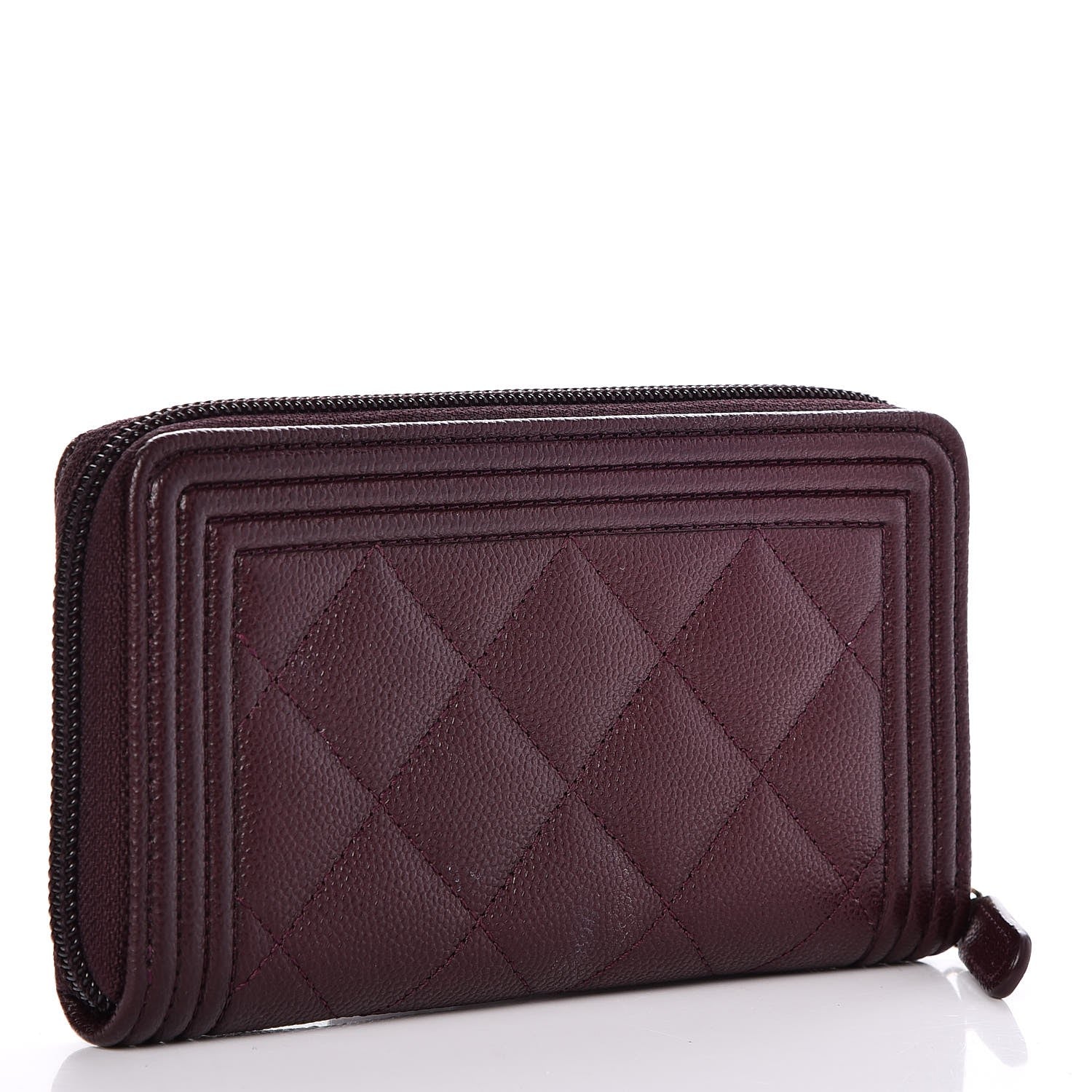 Chanel Caviar Quilted Small Boy Zip Around Wallet Dark Purple 3 of 9