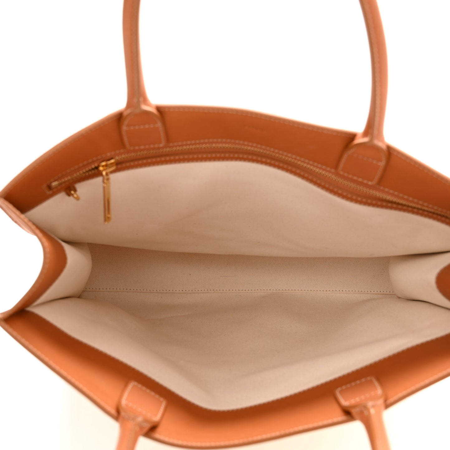 Canvas Calfskin Logo Print Vertical Cabas Natural Tan