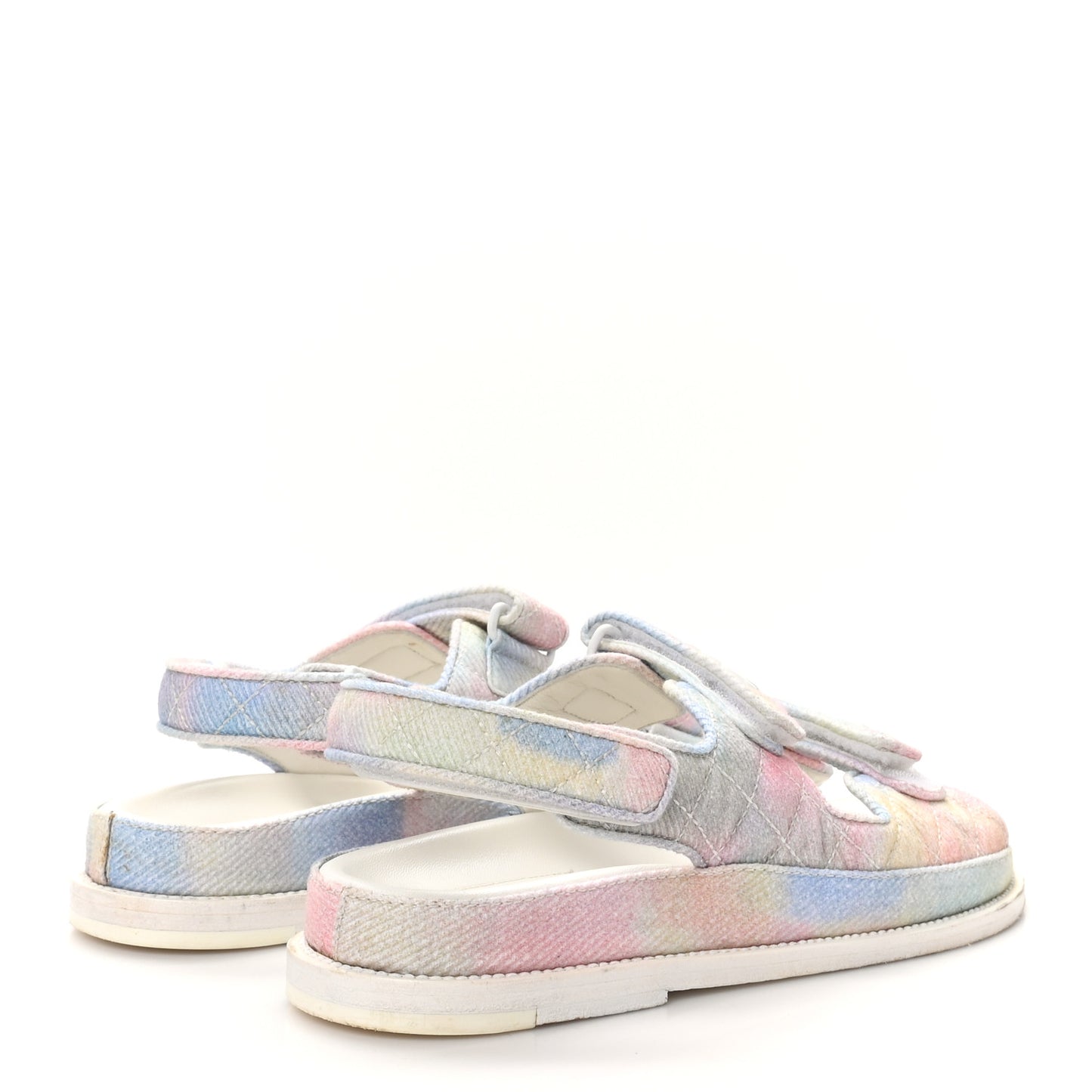 Printed Fabric Quilted Dad Sandals 37.5 Green Pink Blue