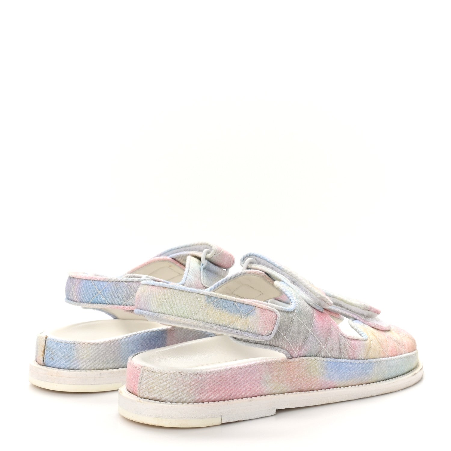 Chanel Printed Fabric Quilted Dad Sandals 37.5 Green Pink Blue 5 of 9