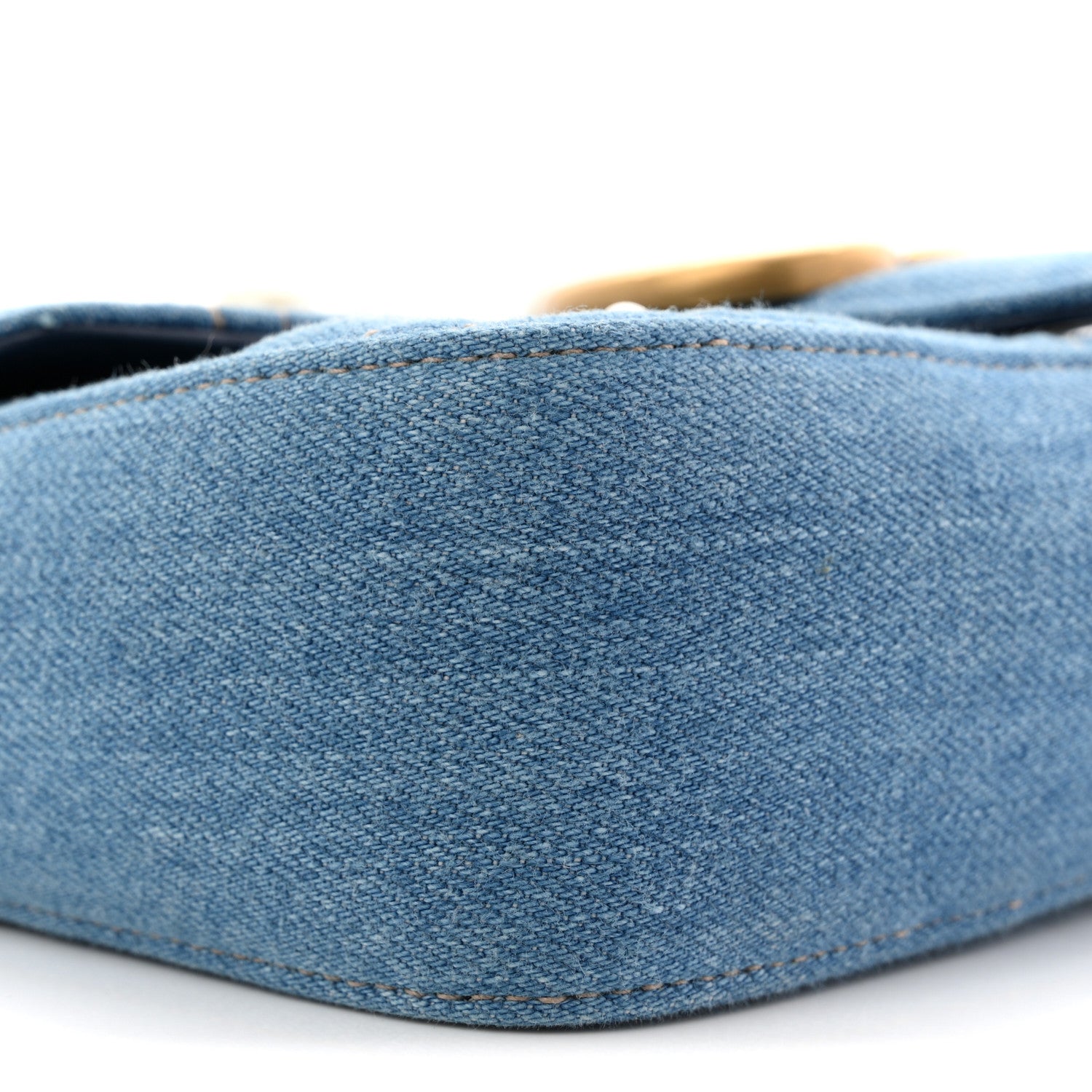 Gucci Denim Matelasse Pearl Studded Mini GG Marmont Shoulder Bag Blue 9 of 10