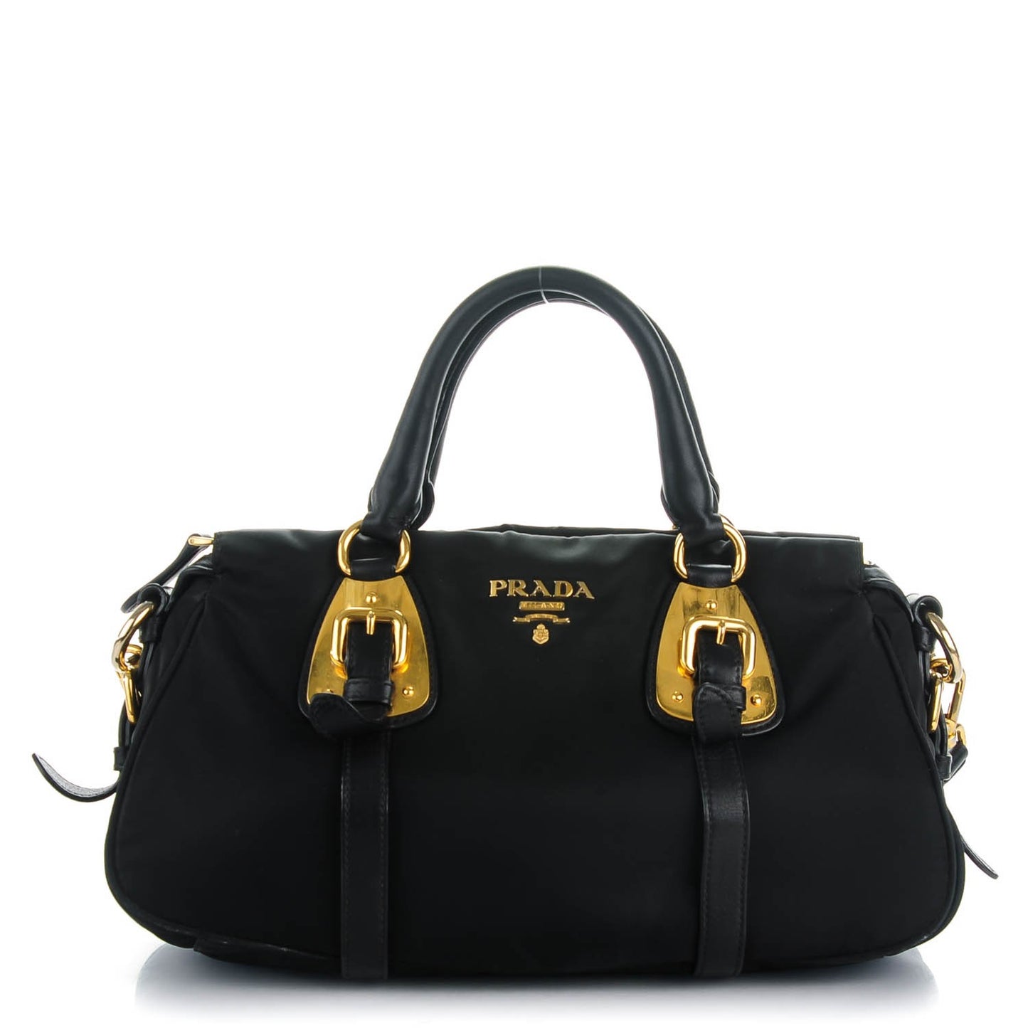 Tessuto Nylon Calfskin Shopping Satchel Black