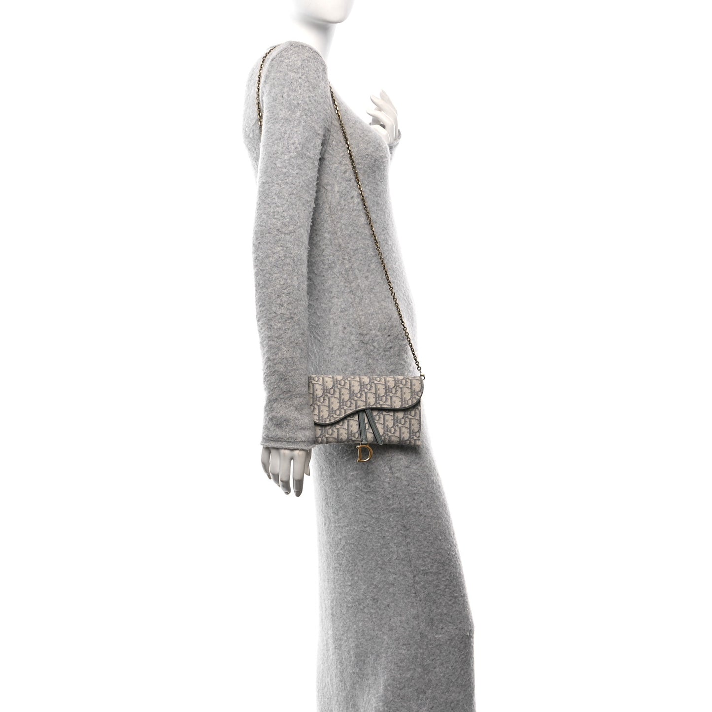 Oblique Saddle Chain Long Wallet Grey
