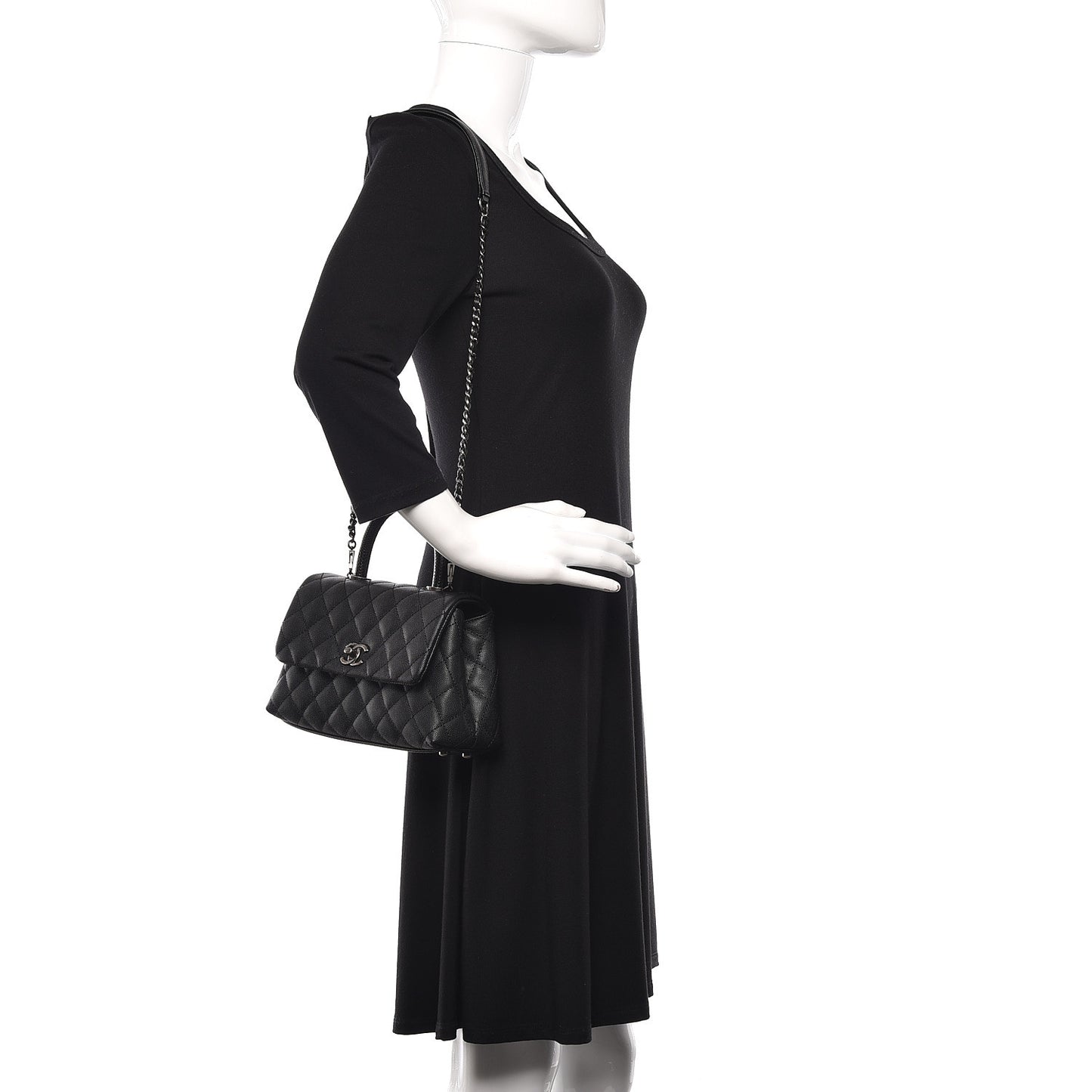 Caviar Lizard Quilted Mini Coco Handle Flap Black