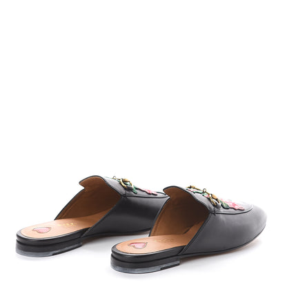 Gucci Calfskin Flower Embroidered Womens Princetown Slippers 37.5 Black 4 of 7