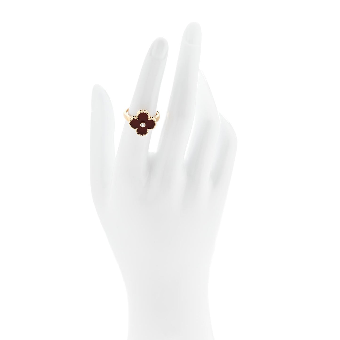 18K Yellow Gold Diamond Carnelian Vintage Alhambra Ring 52 6