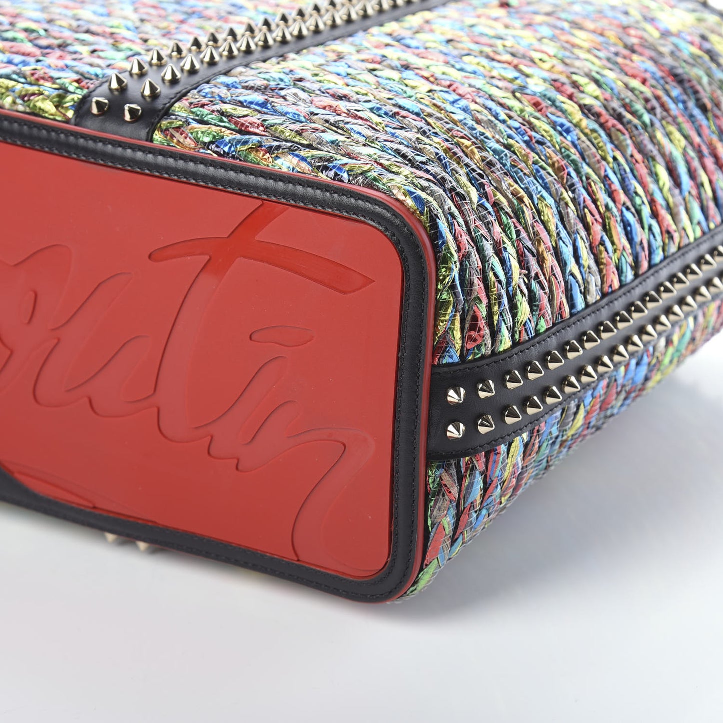Calfskin Metallic Straw Spikes East West Cabata Tote Multicolor