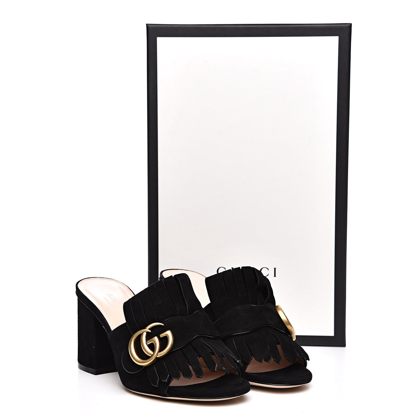 Kid Scamosciato GG Marmont Fringe 75mm Slide Sandals 35 Black