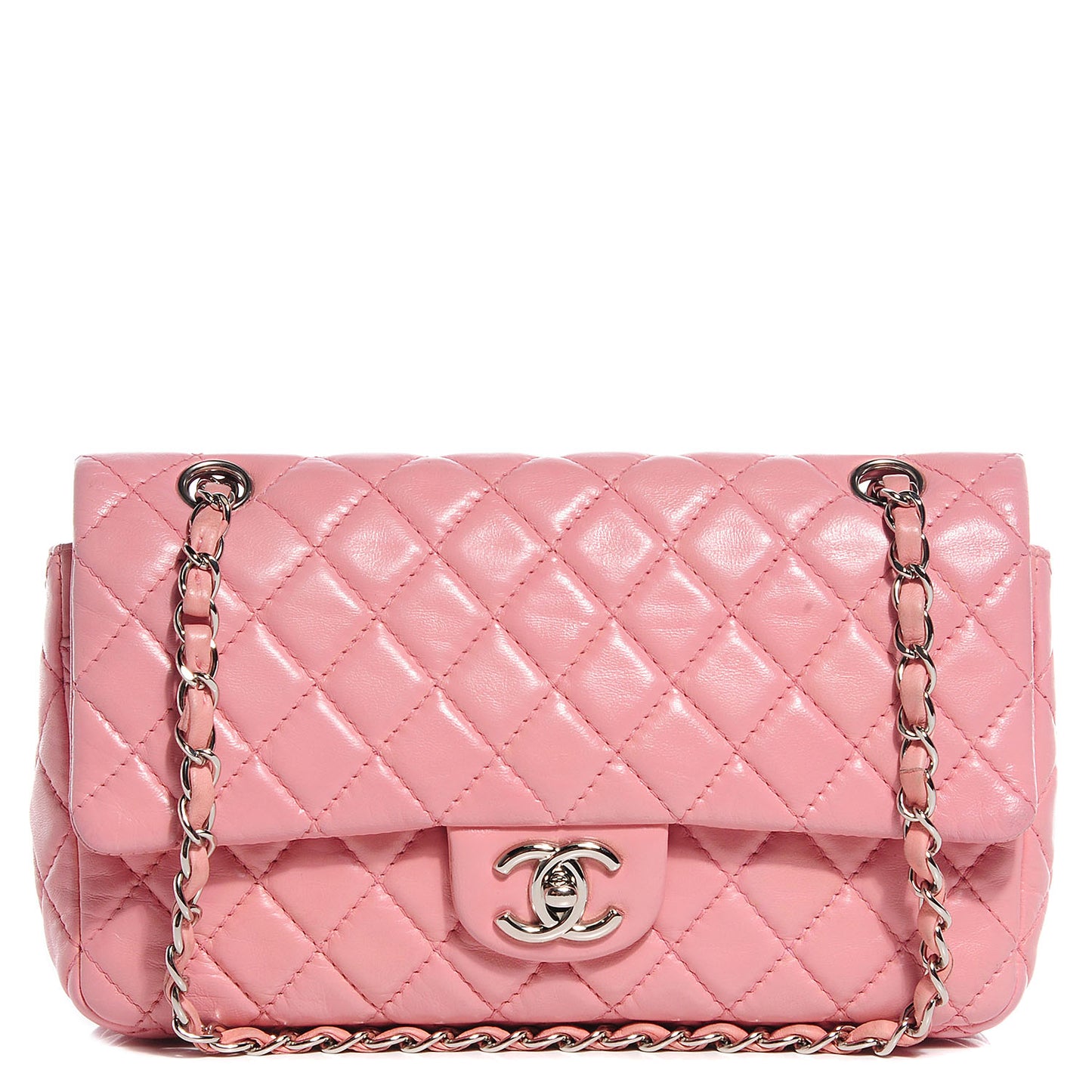 Lambskin Quilted Medium Double Flap Light Pink