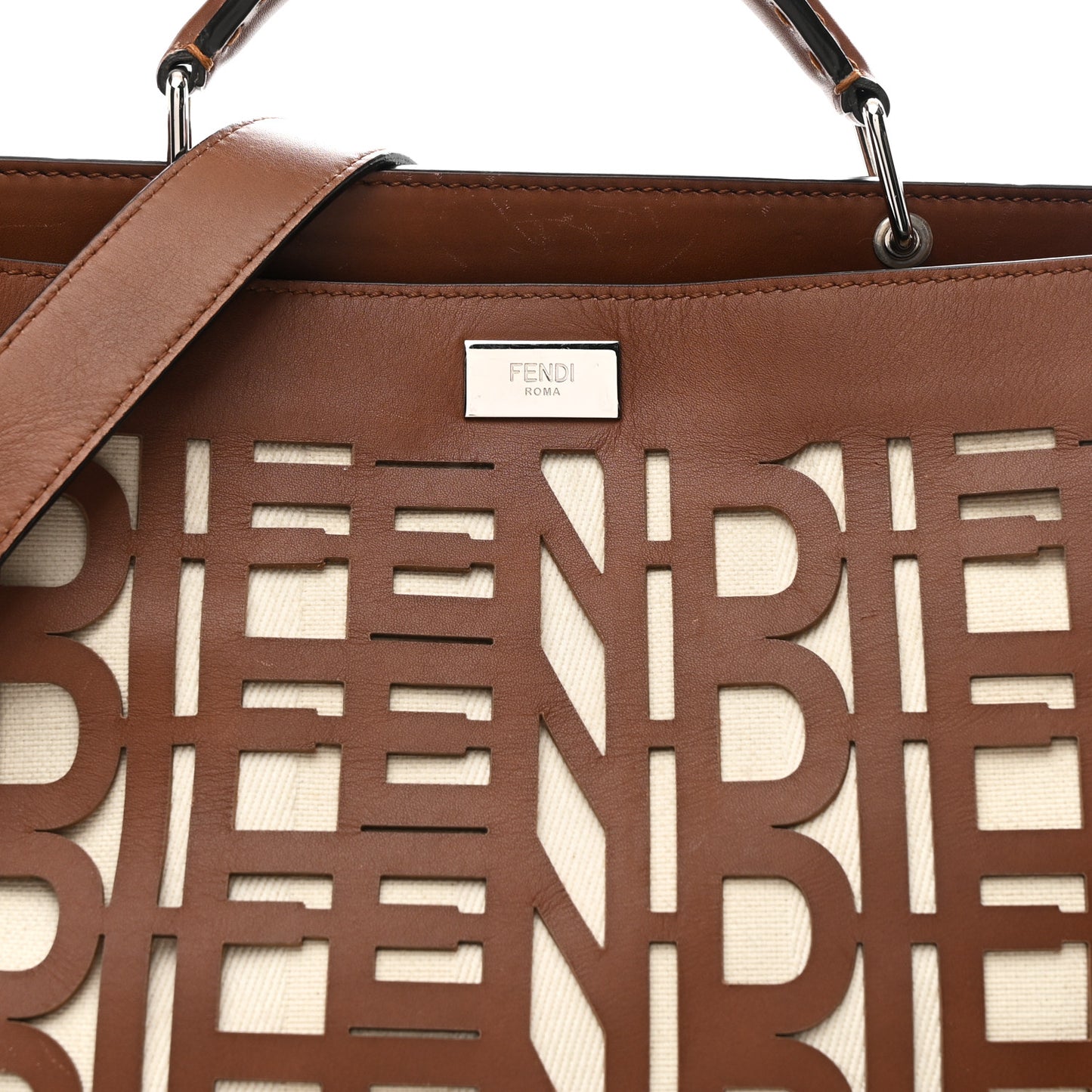 Canvas Calfskin Laser Cut Large Peekaboo Iconic Essential Satchel Brown