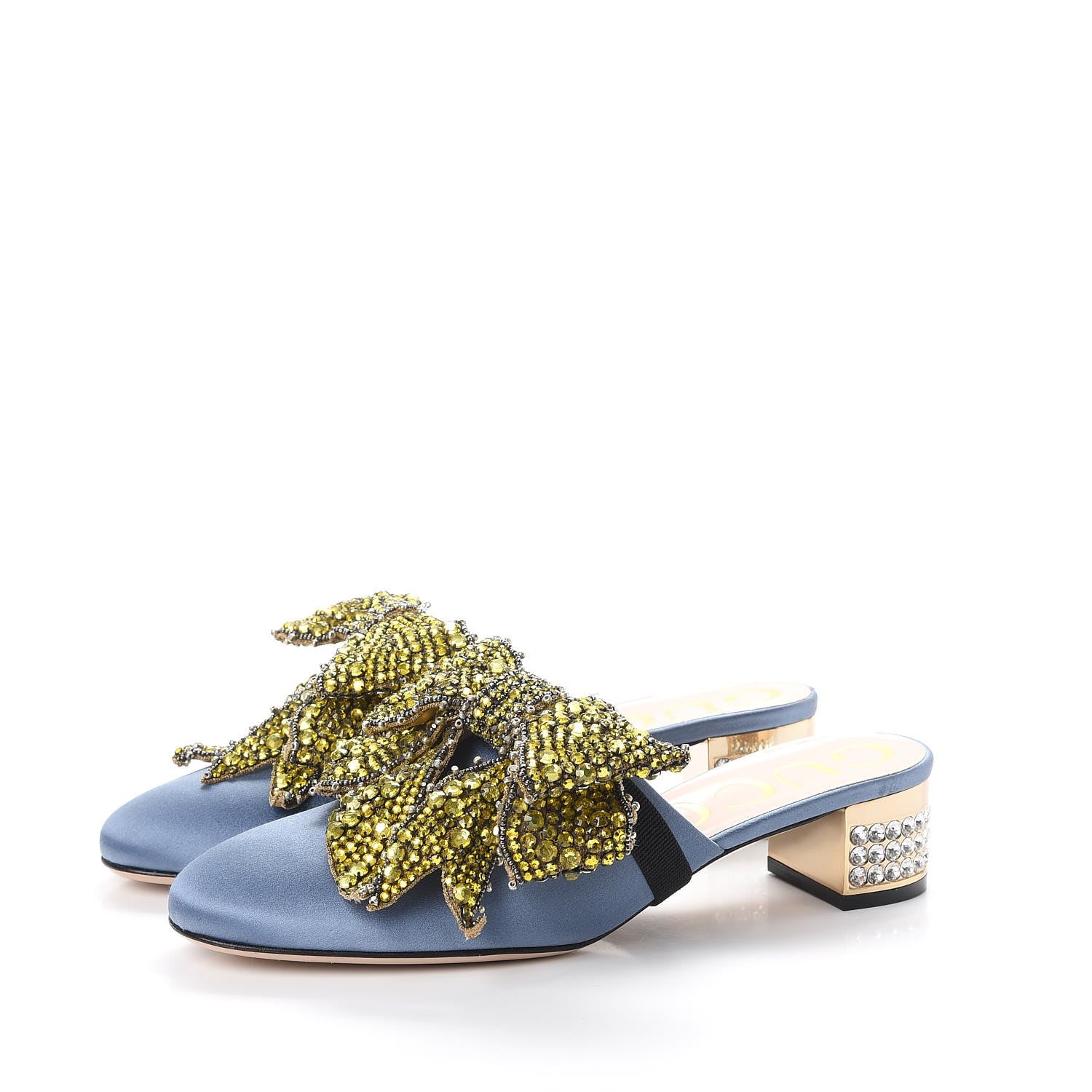 Gucci Silk Satin Crystal Embellished Bow Mules 38 Carta Zucchero 3 of 11