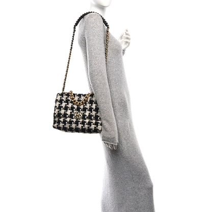 Chanel Tweed Quilted Large Chanel 19 Flap Black Ecru White 2 of 11