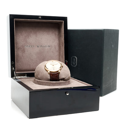 Harry Winston 18K Rose Gold Alligator 42mm Midnight Automatic Watch Champagne 5 of 5