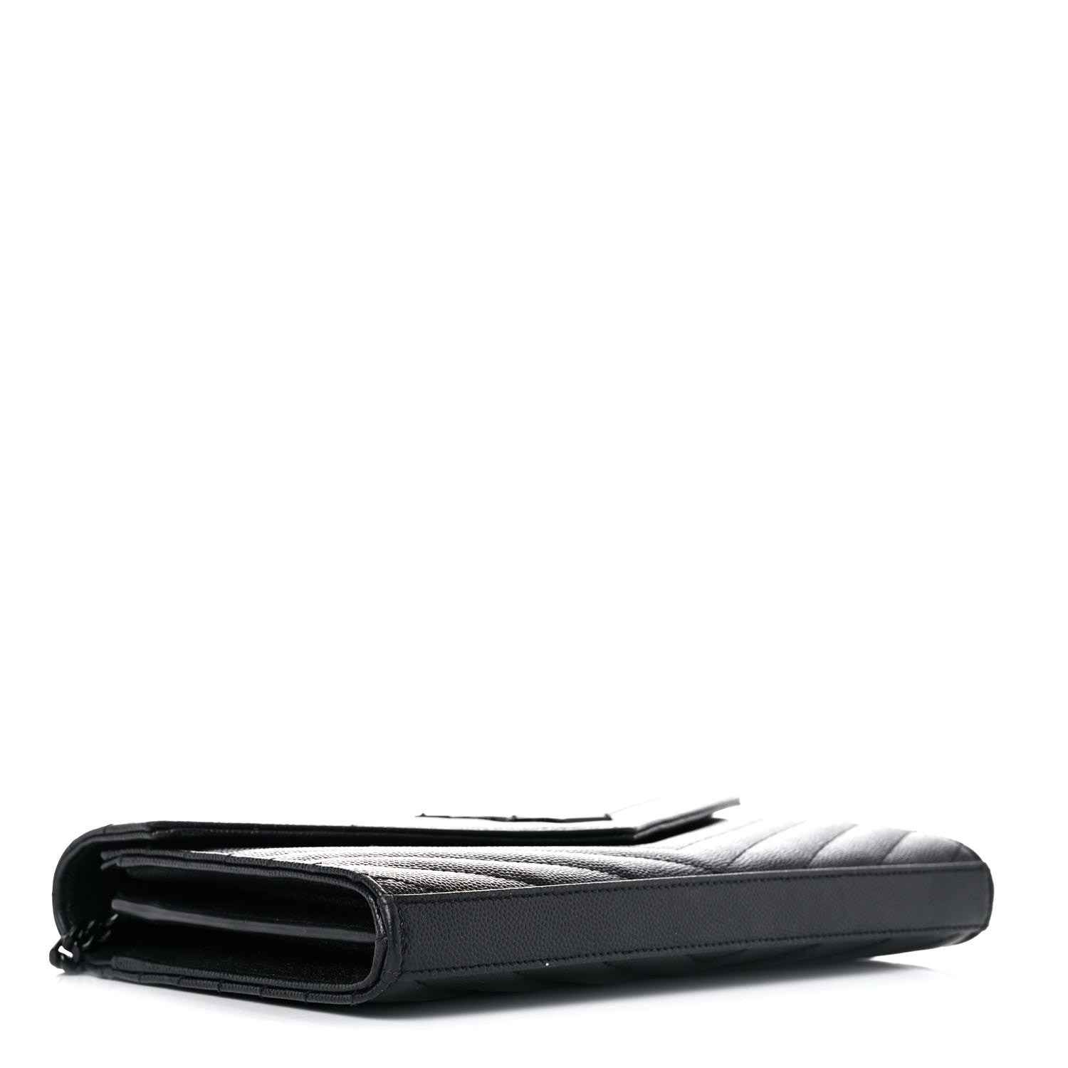Saint Laurent Grain De Poudre Matelasse Chevron Monogram Chain Wallet Black 4 of 19