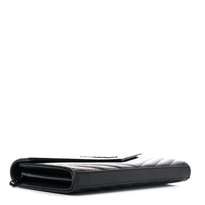 Saint Laurent Grain De Poudre Matelasse Chevron Monogram Chain Wallet Black 4 of 19