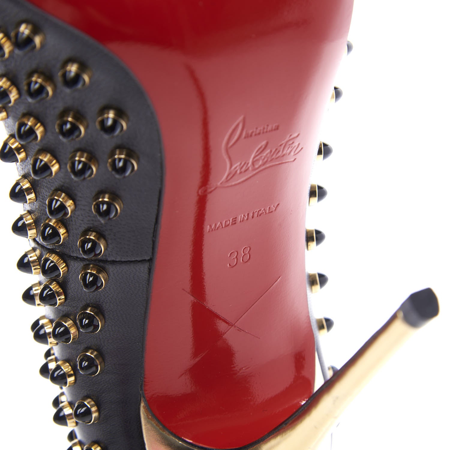 Christian Louboutin Kid Specchio Follies Cabo 120 Pumps 38 Black Gold 10 of 10