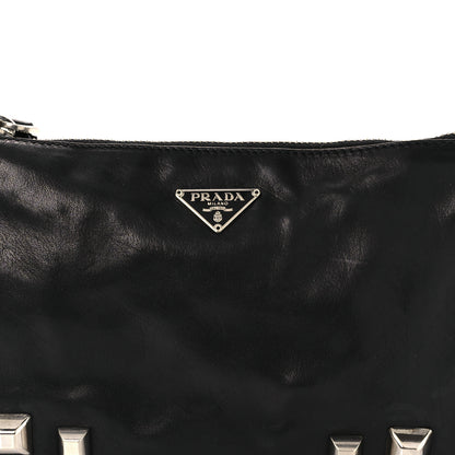 Prada Calfskin Studded Shoulder Bag Black 8 of 12