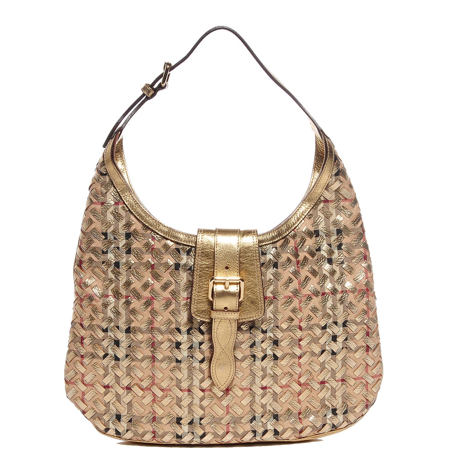 Leather Woven Nova Check Brook Hobo Gold