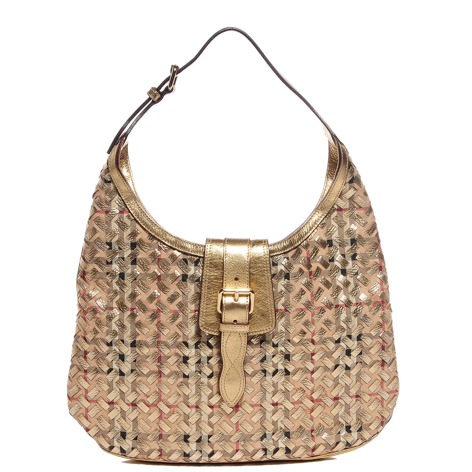 Burberry Leather Woven Nova Check Brook Hobo Gold 1 of 9