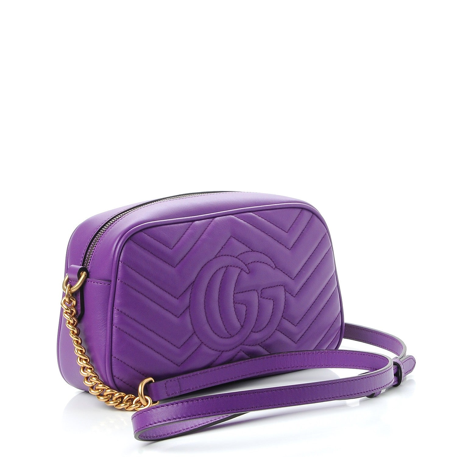 Gucci Calfskin Matelasse Small GG Marmont Chain Shoulder Bag Shine Purple 3 of 7