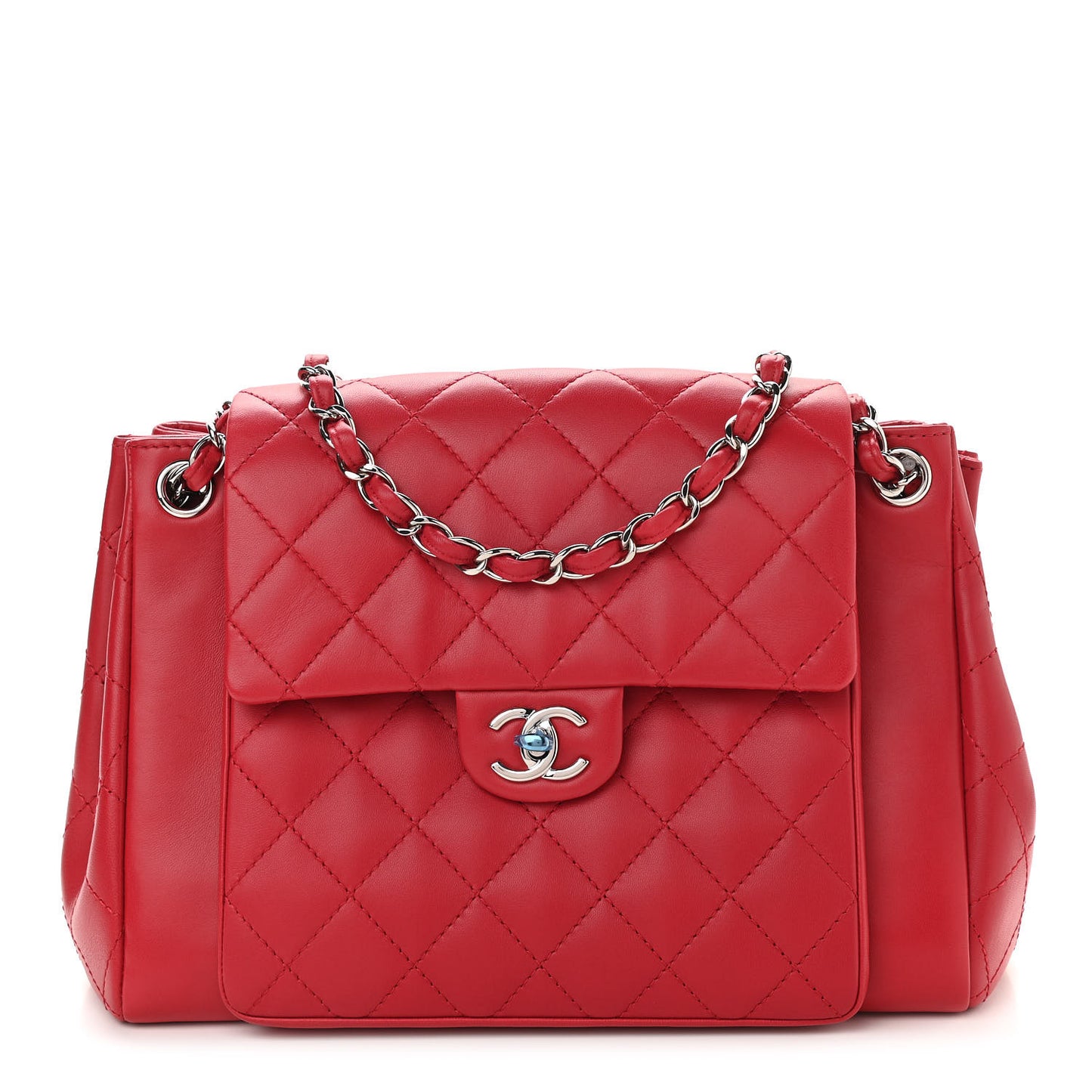 Lambskin Quilted CC Accordion Shopping Bag Red